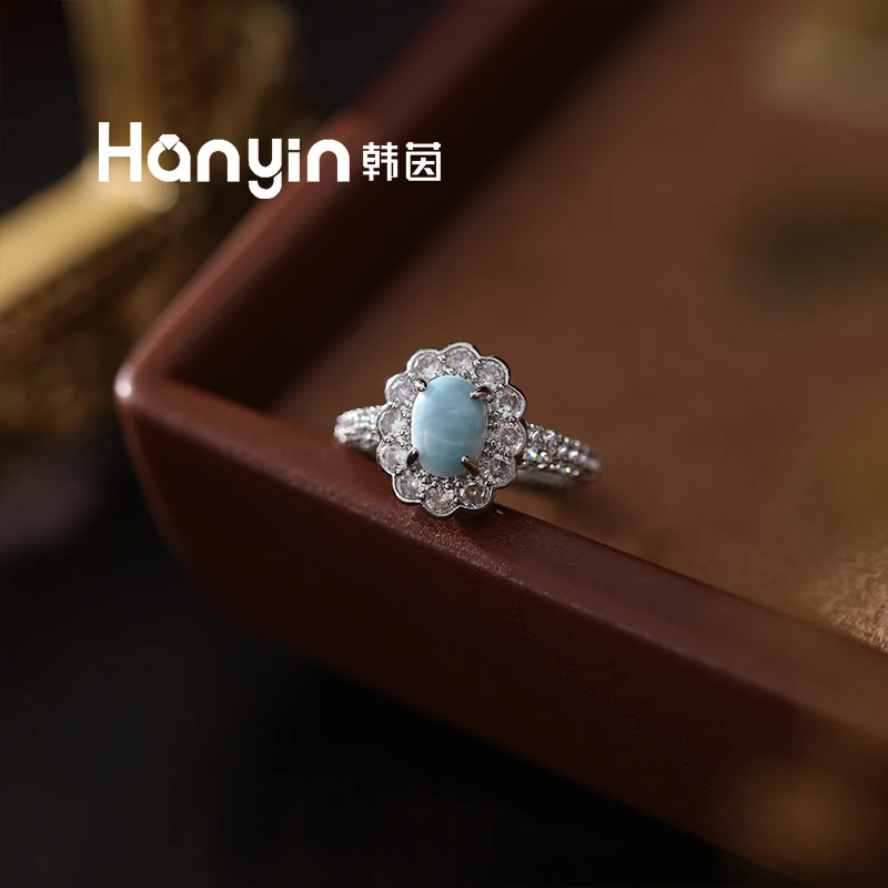 新中式时尚气质椭圆海纹石泡泡开口戒指小众高级感AAA