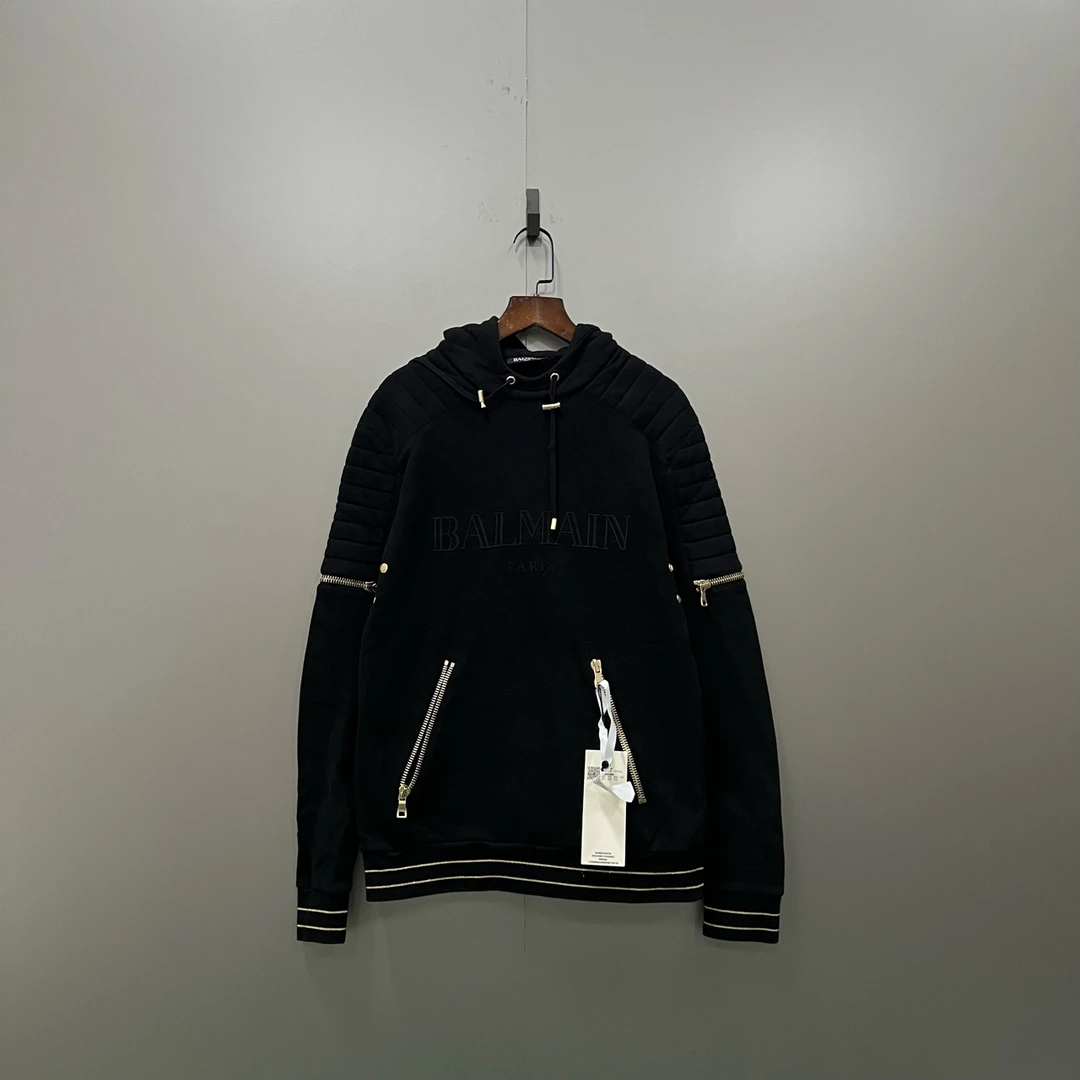 99新 BALMAIN/巴尔曼 jp122 黑色logo帽衫 S码 002955