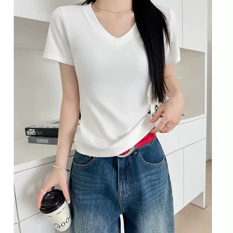 「减龄神T」高个子V领正肩高弹力显瘦打底衫T恤上衣