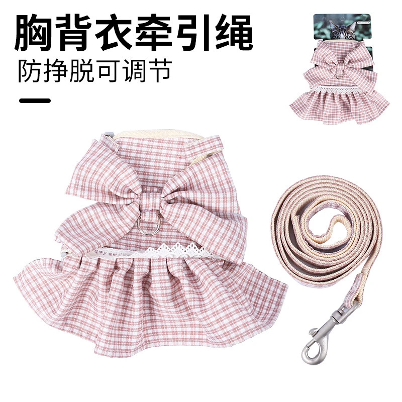 宠物用品新款猫胸背衣牵引绳蝴蝶结猫咪牵引绳可调节猫绳