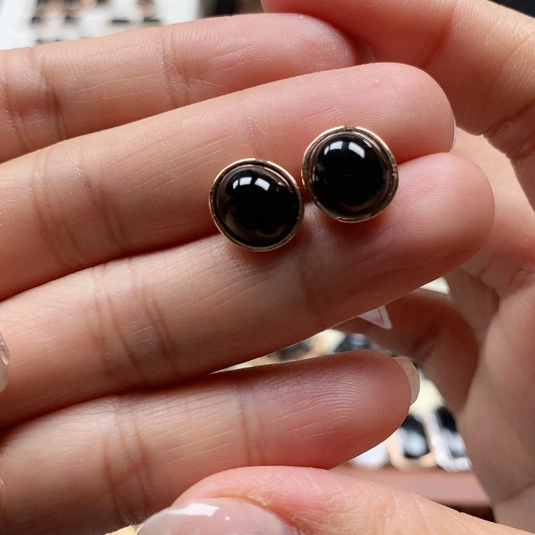 翡翠耳饰18K金镶嵌墨翠耳钉