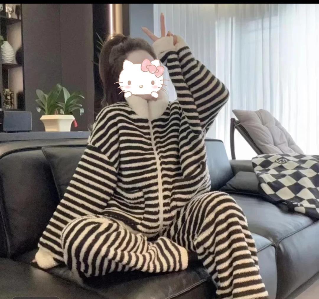 【现货现发】加绒加厚双面北羔绒可外穿家居服套装女休闲睡衣女套装