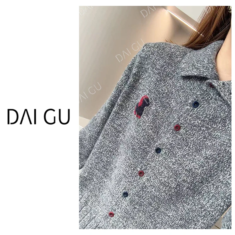 【海马】加厚翻领羊毛花纱韩系宽松高级感彩扣显瘦保暖毛衣女B3799