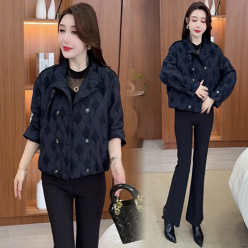 时尚菱格短外套女2025秋季新款洋气显瘦小个子宽松休闲百搭夹克潮