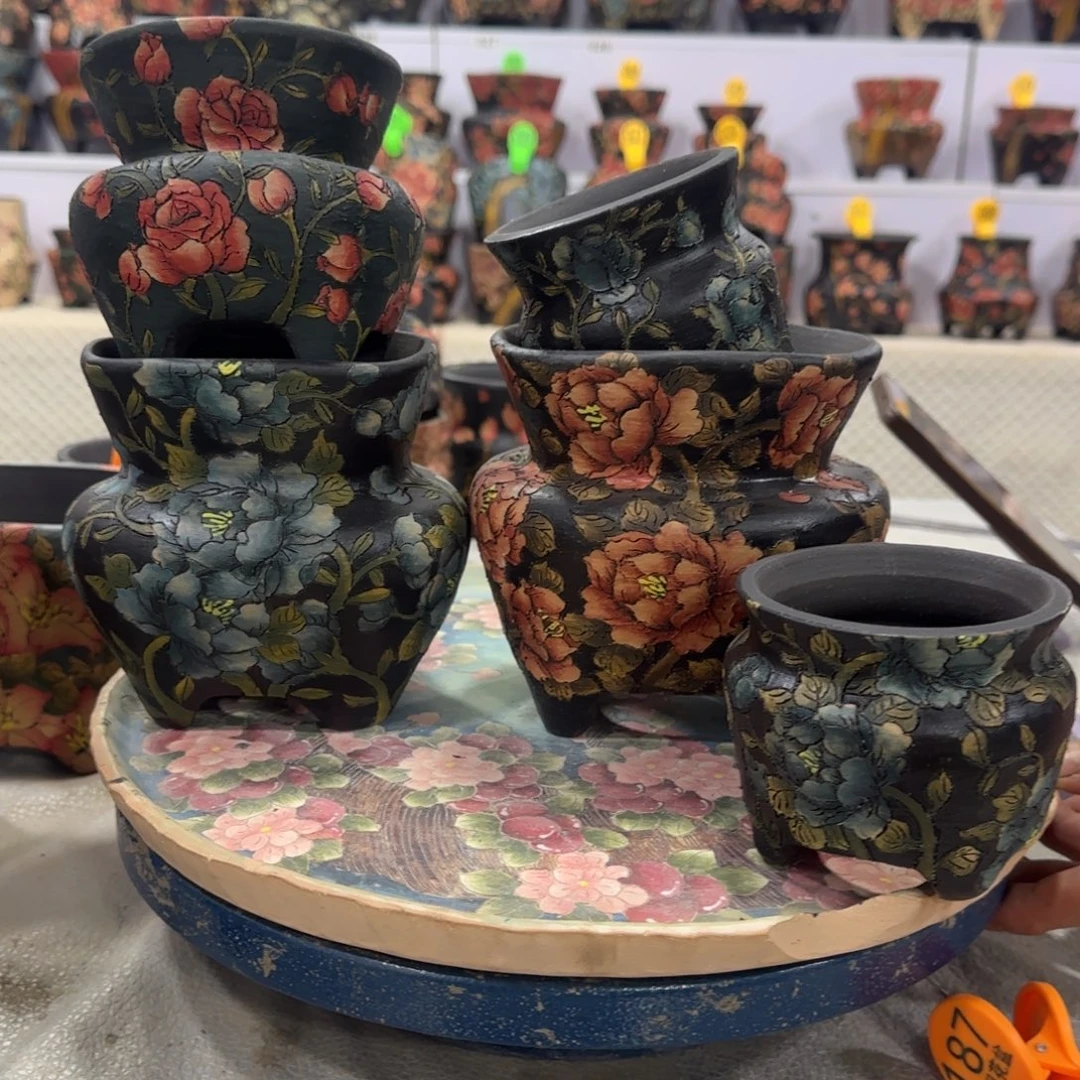 心***事紫砂花盆精品多肉手绘花盆