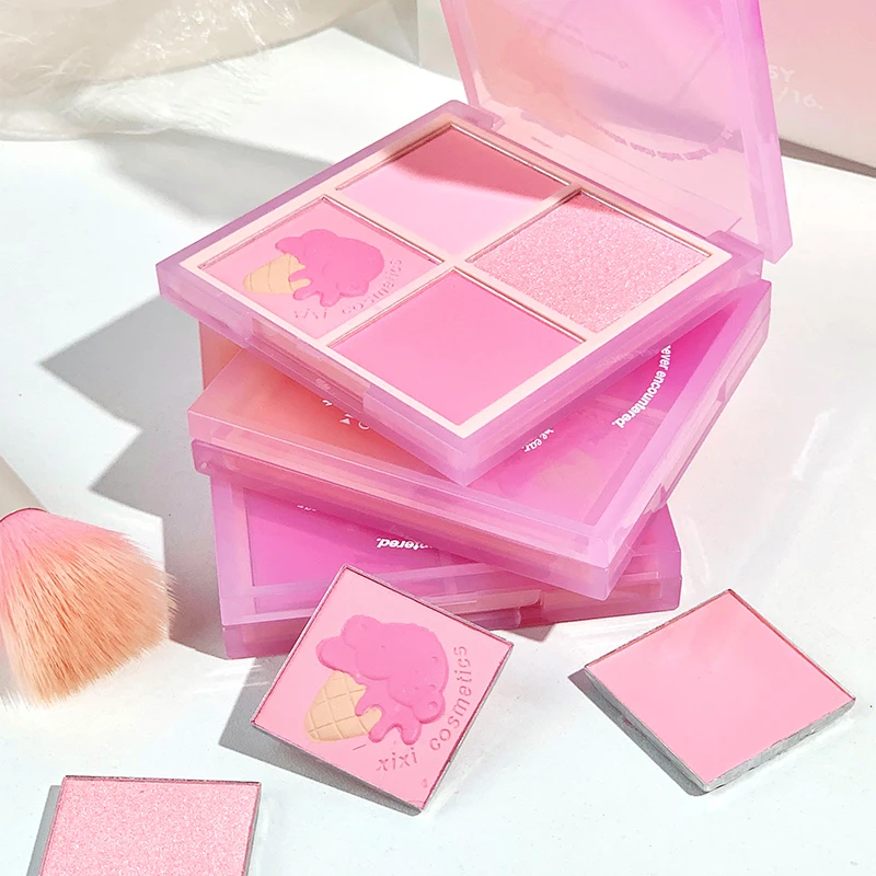 xixi腮红加刷子膨胀氛围收缩四色腮蓝紫高光修容哑光胭脂D-511