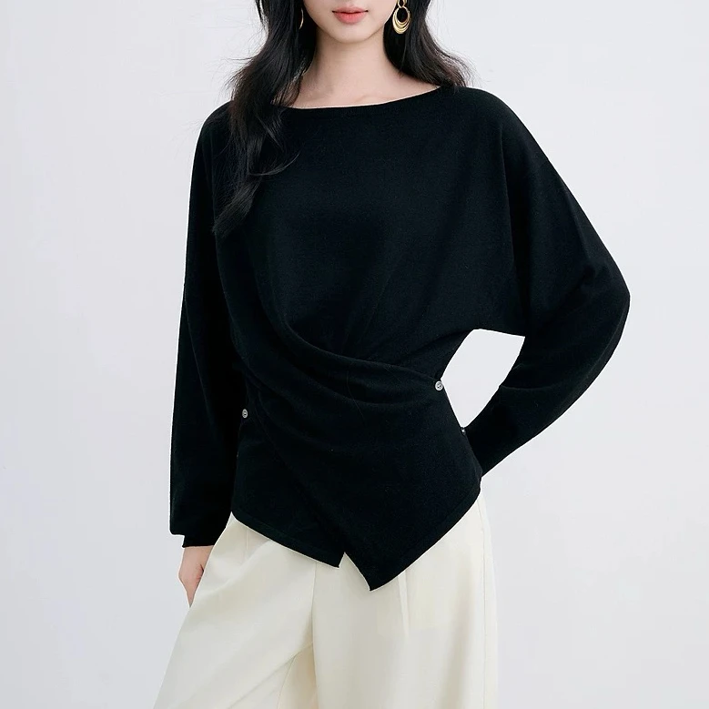 【美久仟】巨显瘦3.0！绵羊毛混纺可机洗斜口针织套头衫女秋冬