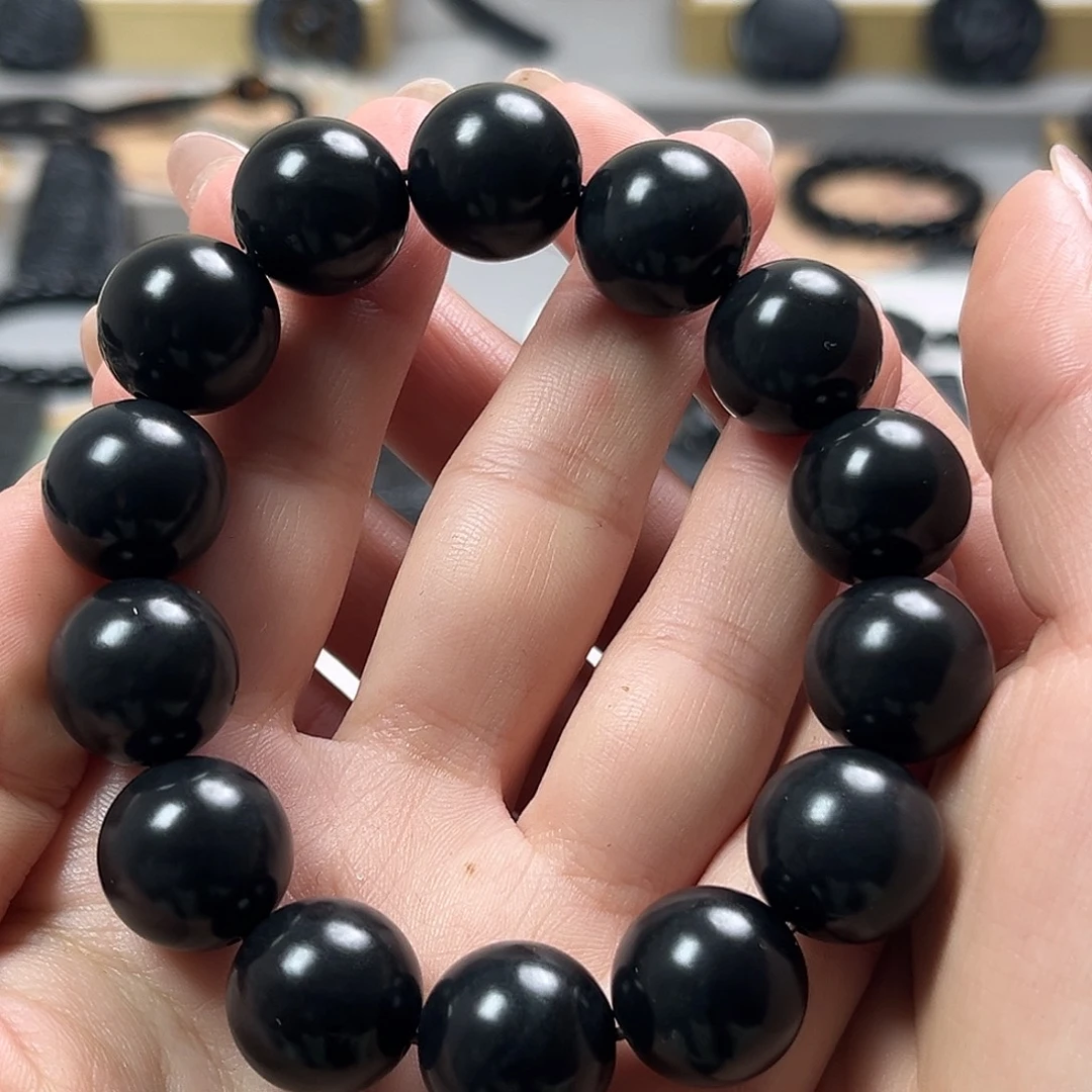 和田玉（墨玉）未镶嵌颈饰卡16圆珠