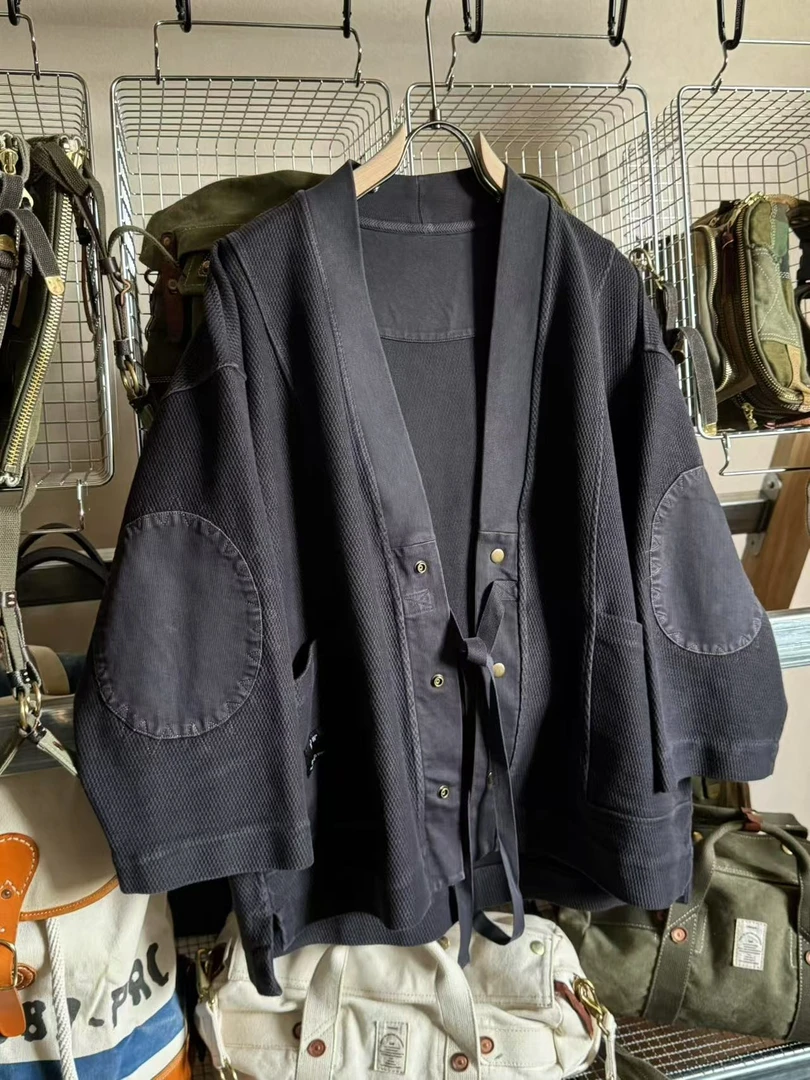 598-Vintage高端定织定染古布菠萝纹提花日式道袍外套