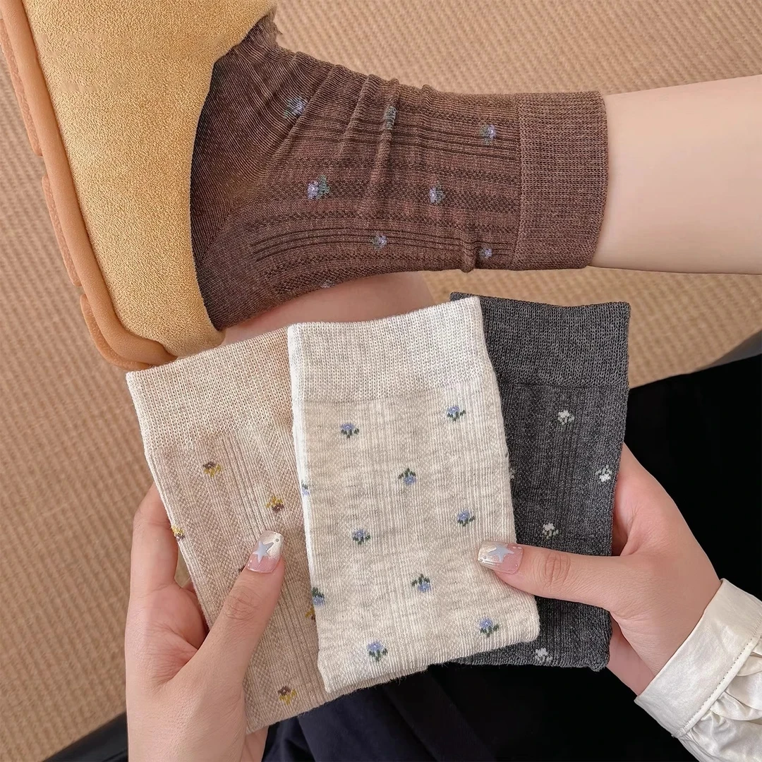 初秋新款温柔小碎花袜子女士中筒袜ins百搭堆堆袜中筒袜日系G474