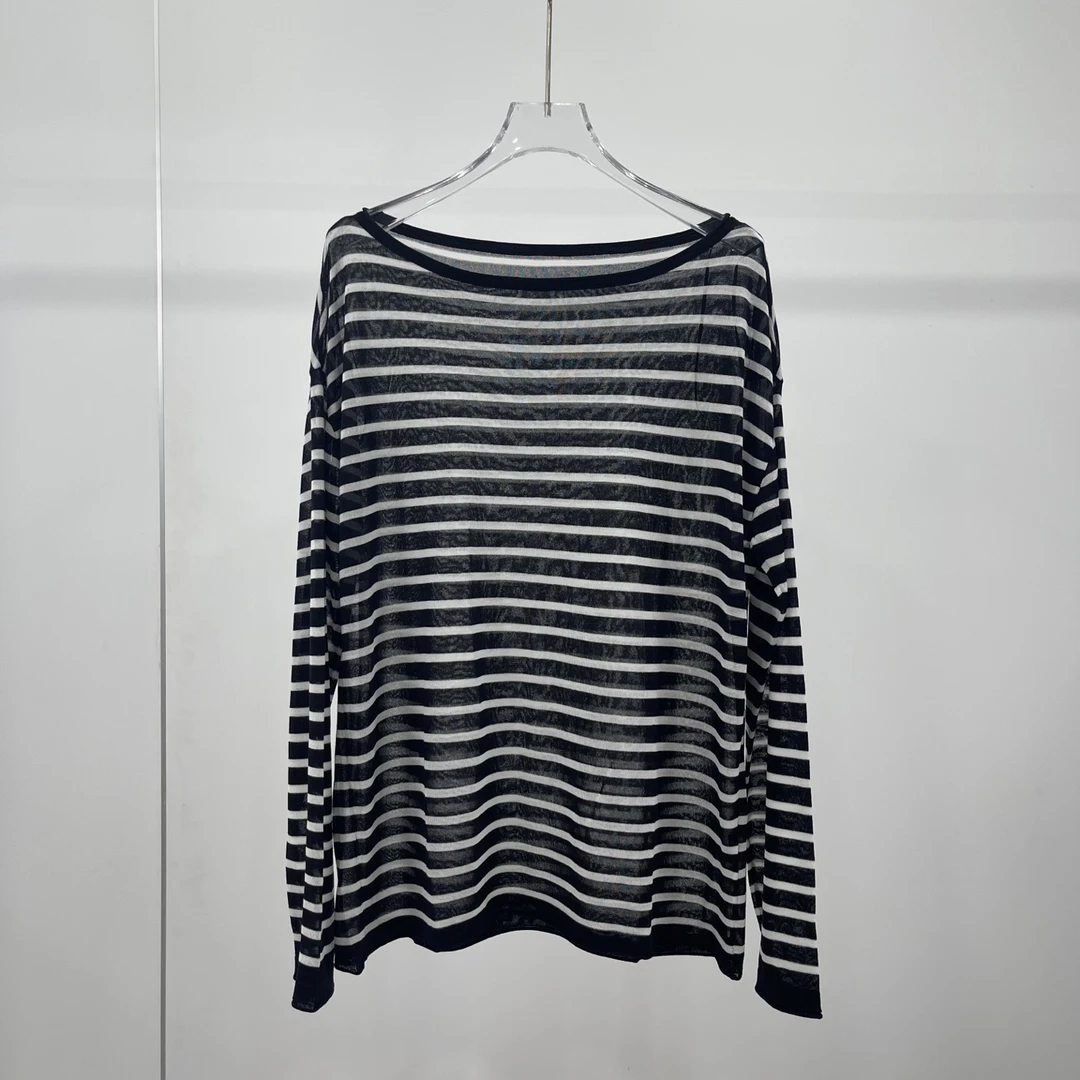 艾家商场同款8116条纹薄款透气毛针织衫