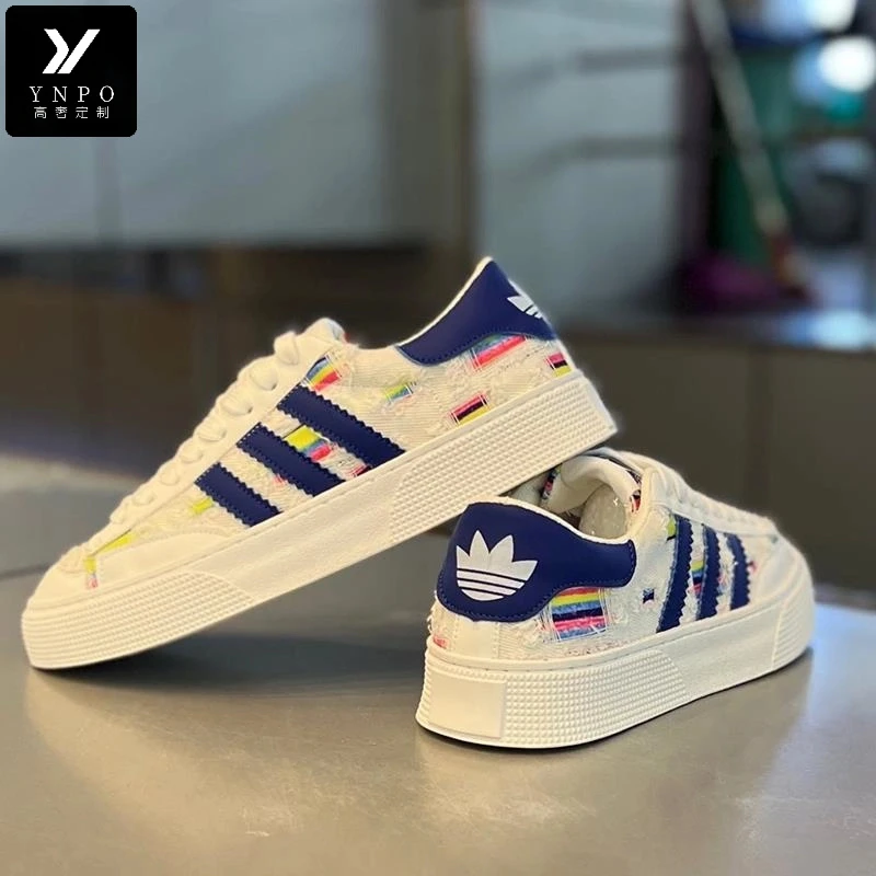 男鞋2025夏季新款低帮厚底时尚百搭板鞋布面透气三道杠潮流休闲鞋