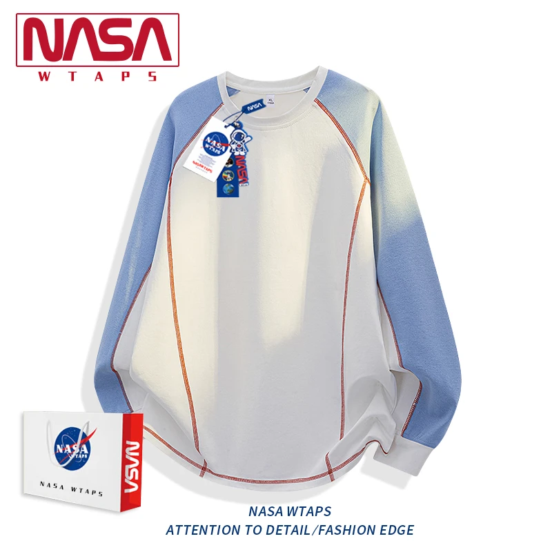 NASA WTAPS春秋拼接长袖T恤男休闲宽松百搭撞色上衣轻奢痞帅男装