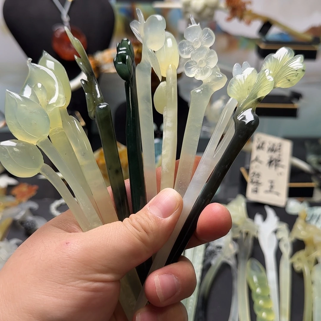 绯***迹蛇纹石玉未镶嵌发饰
