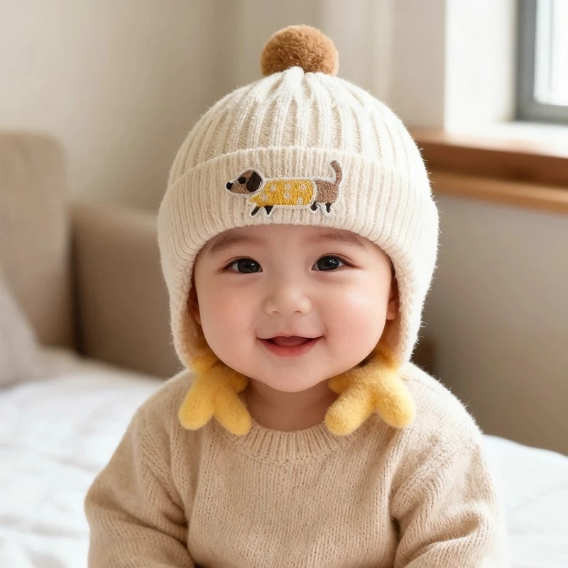 婴儿帽子冬天毛线帽可爱超萌加厚保暖男女宝宝针织护耳帽防风帽韩