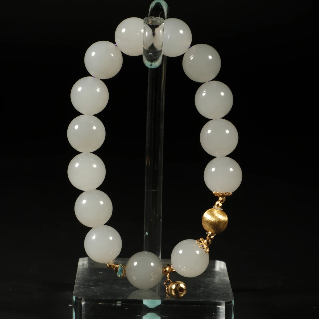 lot8806 和田玉淡烟紫手串/云南典藏