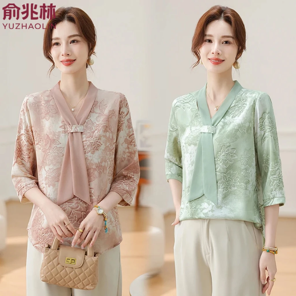 俞兆林妈妈夏装小衫新款中式T恤中老年夏季薄款中老年妈妈装夏季