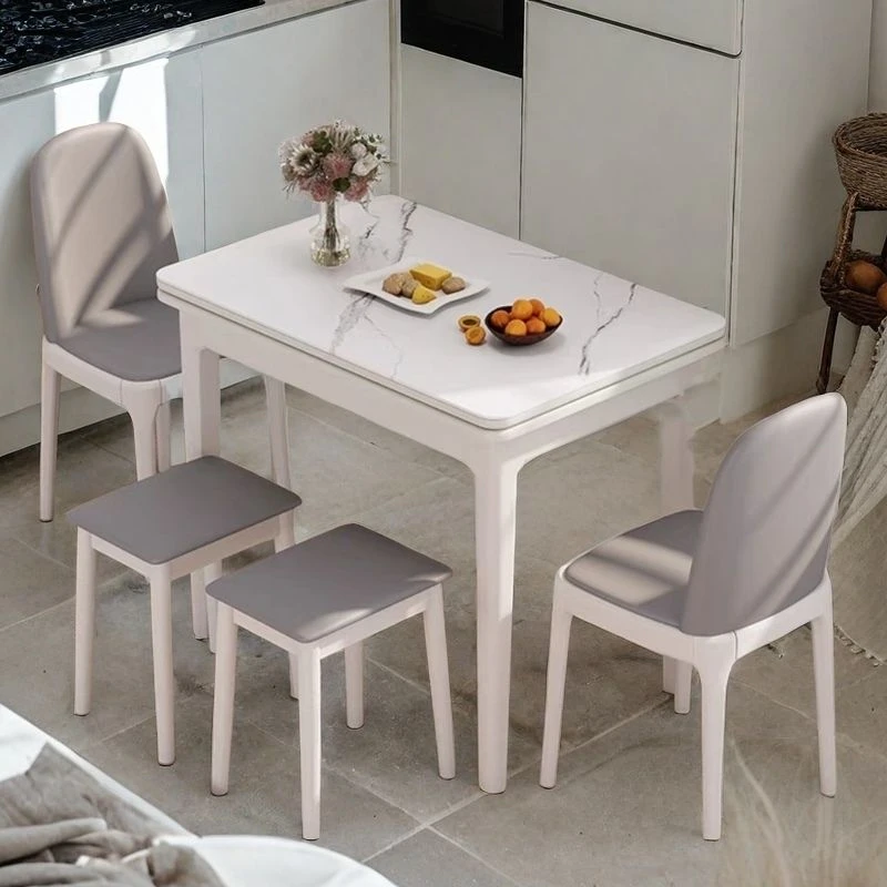 岩板折叠餐桌家用小户型实木伸缩现代餐桌椅简约桌子椅子简约餐桌