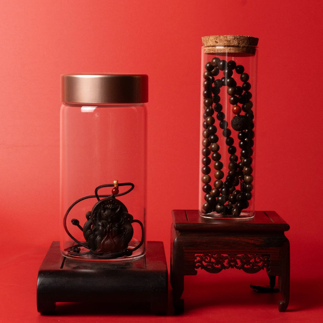 【珍藏精品】越南芽庄0.8*108紫奇楠玉化瘤疤老料配凤九套装