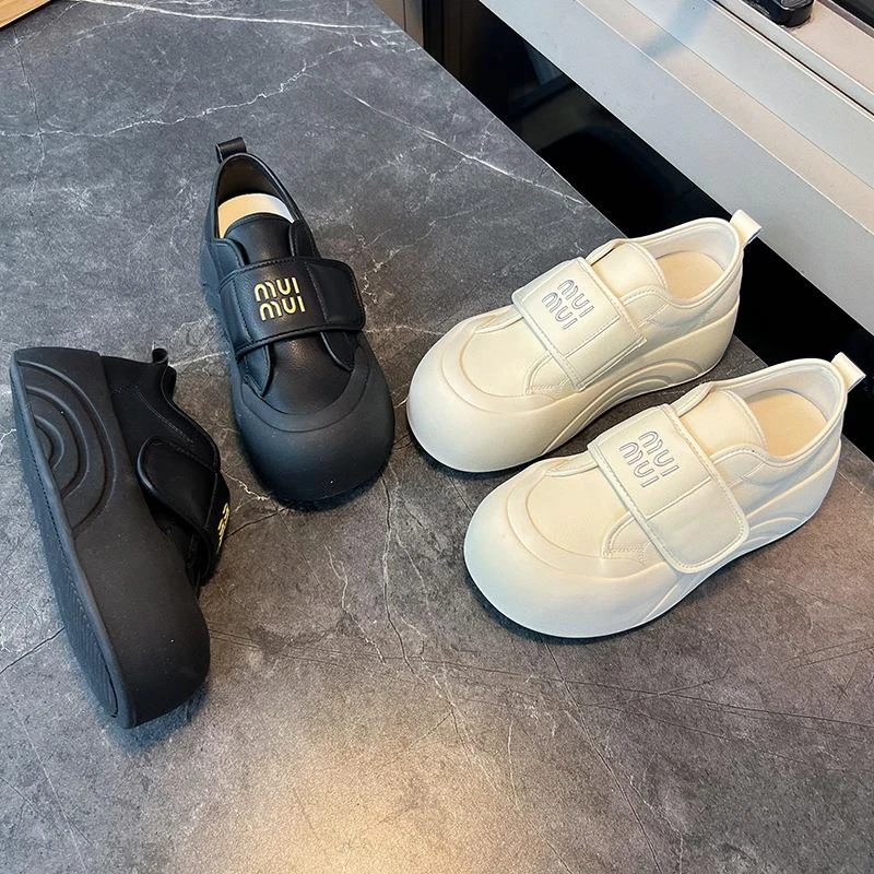 头层牛皮小白鞋女2025秋冬新款魔术贴大头板鞋女休闲厚底百搭鞋子