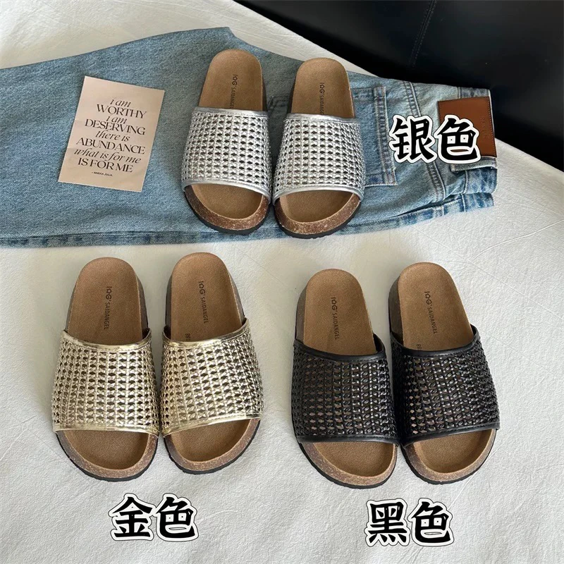 【海南简爱】镂空时尚黑色夏季凉鞋平底一字拖厚底休闲 757-188