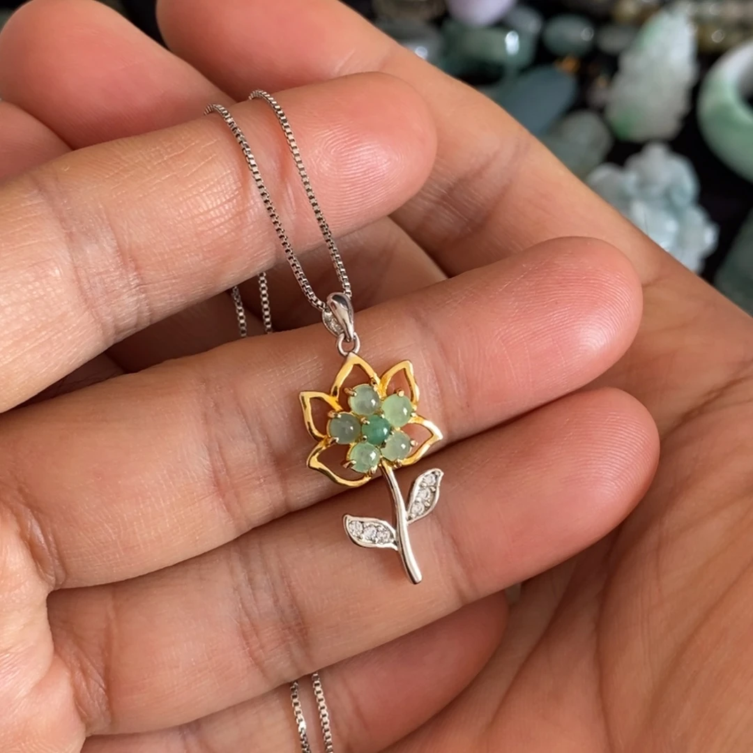 翡翠银S925镶嵌颈饰天然缅甸翡翠A货吊坠