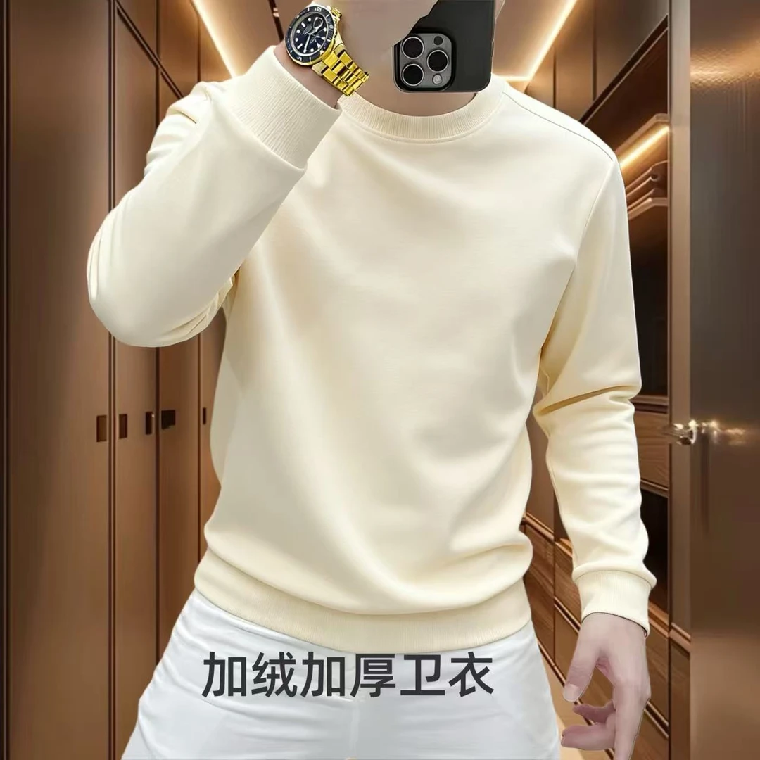 秋冬季男士长袖卫衣休闲时尚新款百搭圆领印花加绒加厚套头上衣NF