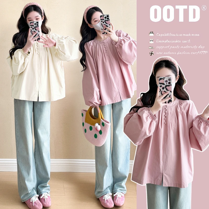 春季新款甜美灯笼袖孕妇上衣宽松百搭孕妇衬衫时尚外穿孕妇娃娃衫