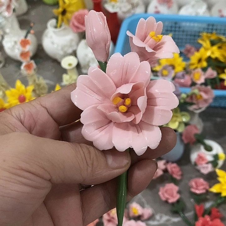 瓷片纯手工陶瓷花摆件瑕