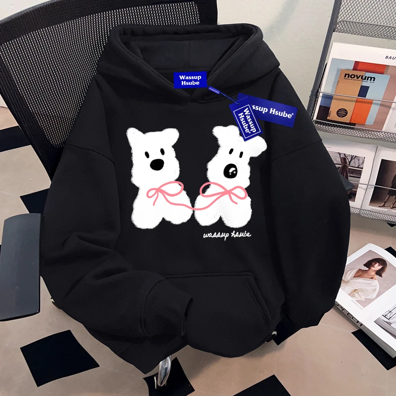 WASSUP HSUBE趣味卡通印花男女连帽套头情侣卫衣百搭ins宽松上衣