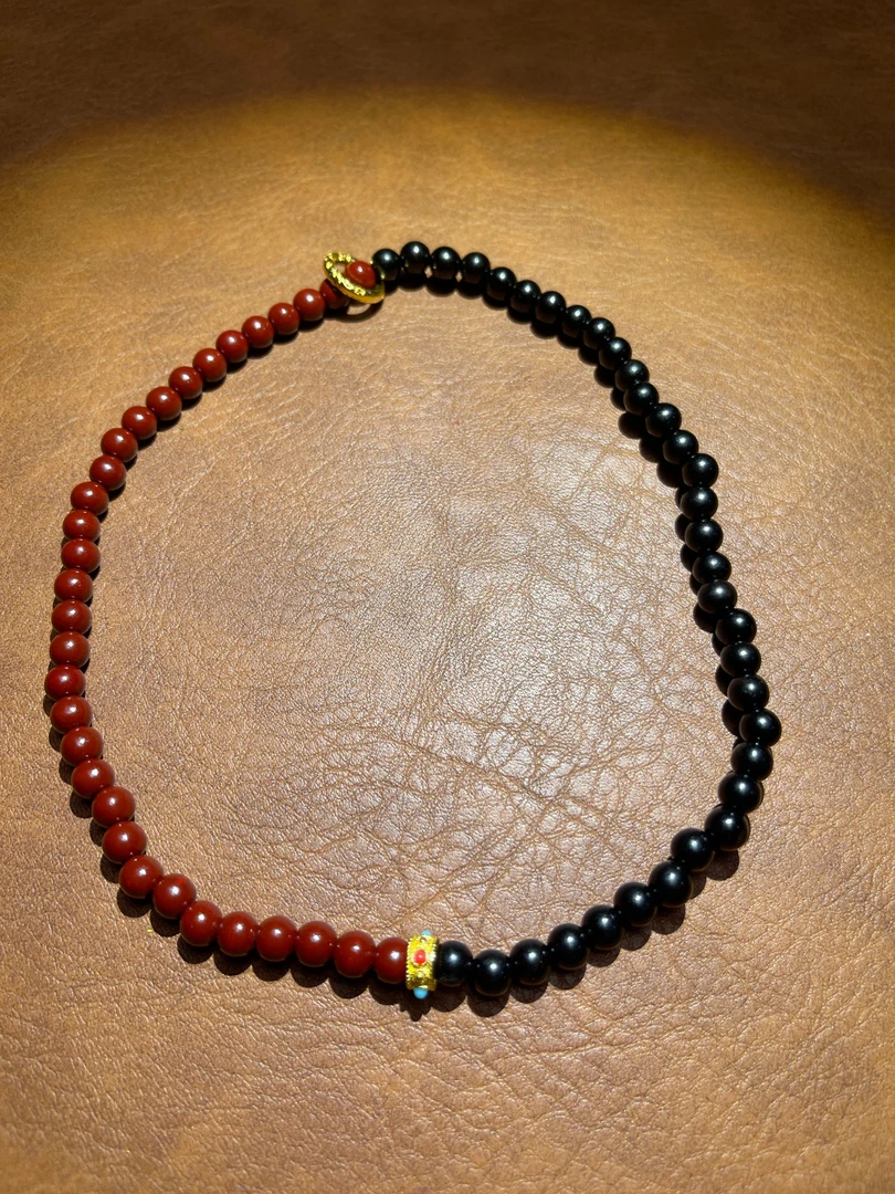 天然辰砂065双拼精品双圈手串xk065（无礼盒）