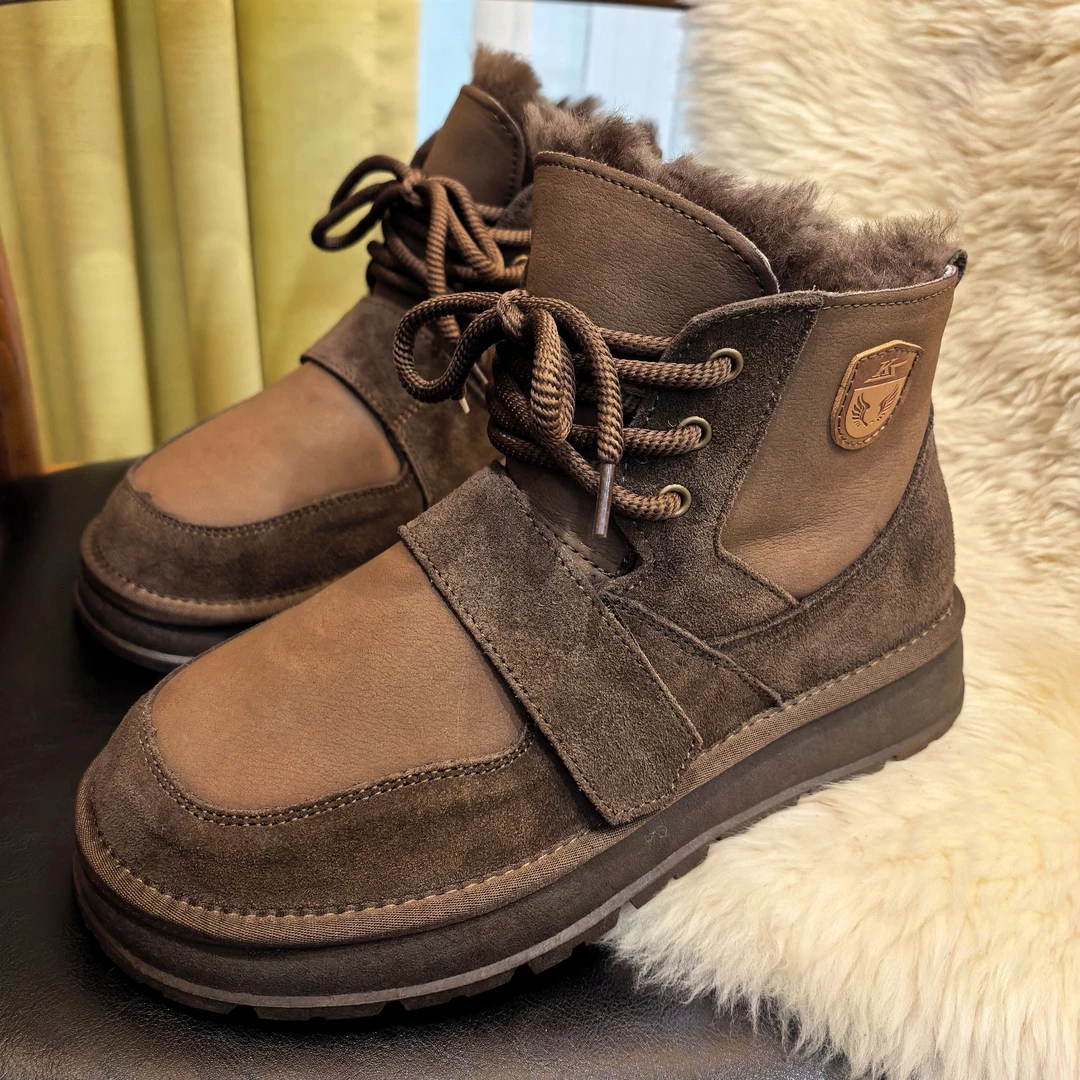男士加厚防滑保暖雪地靴牛皮全羊毛短靴时尚潮流马丁靴KS9588
