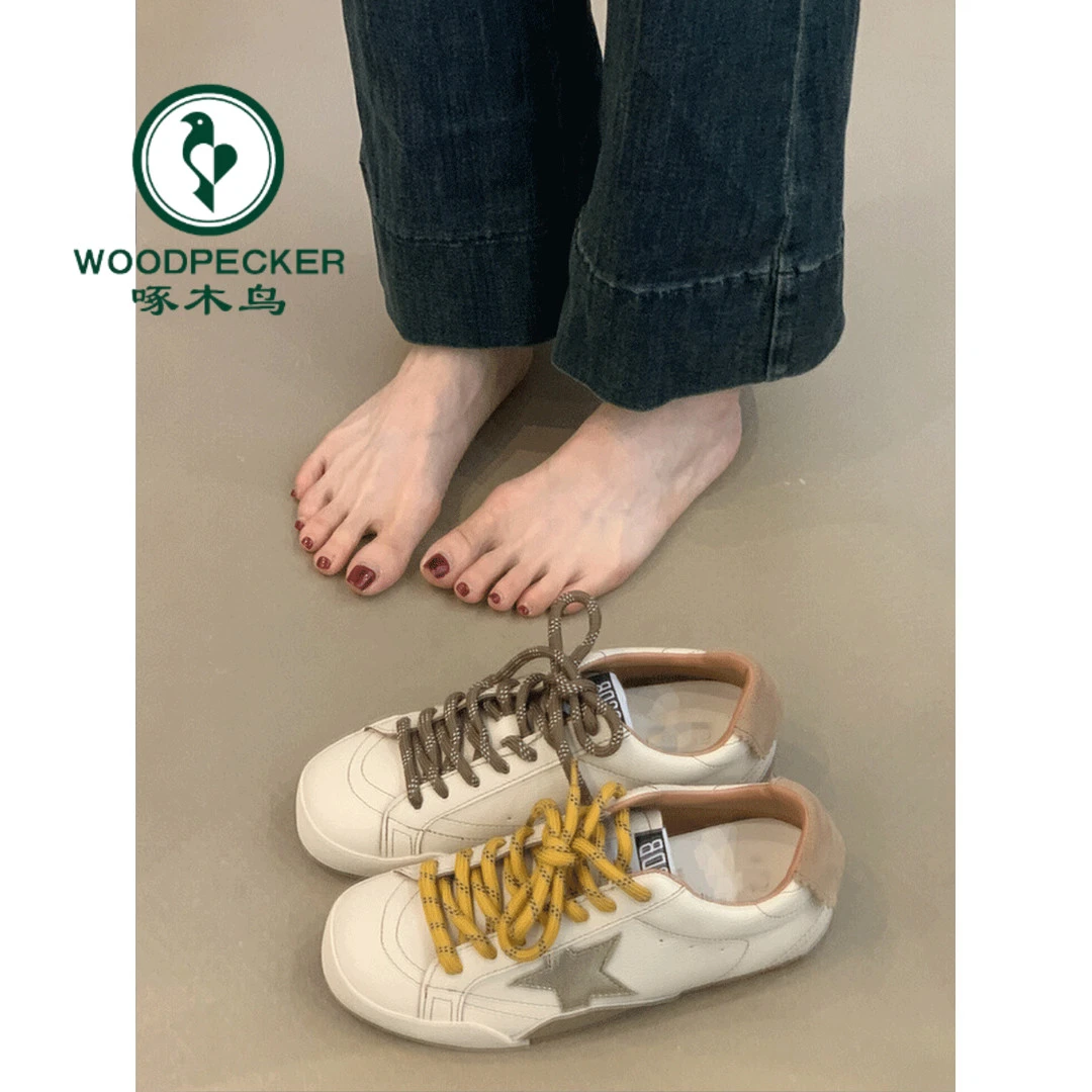 啄木鸟复古内增高德训鞋子女2025新款韩版休闲做旧小脏鞋星星板鞋