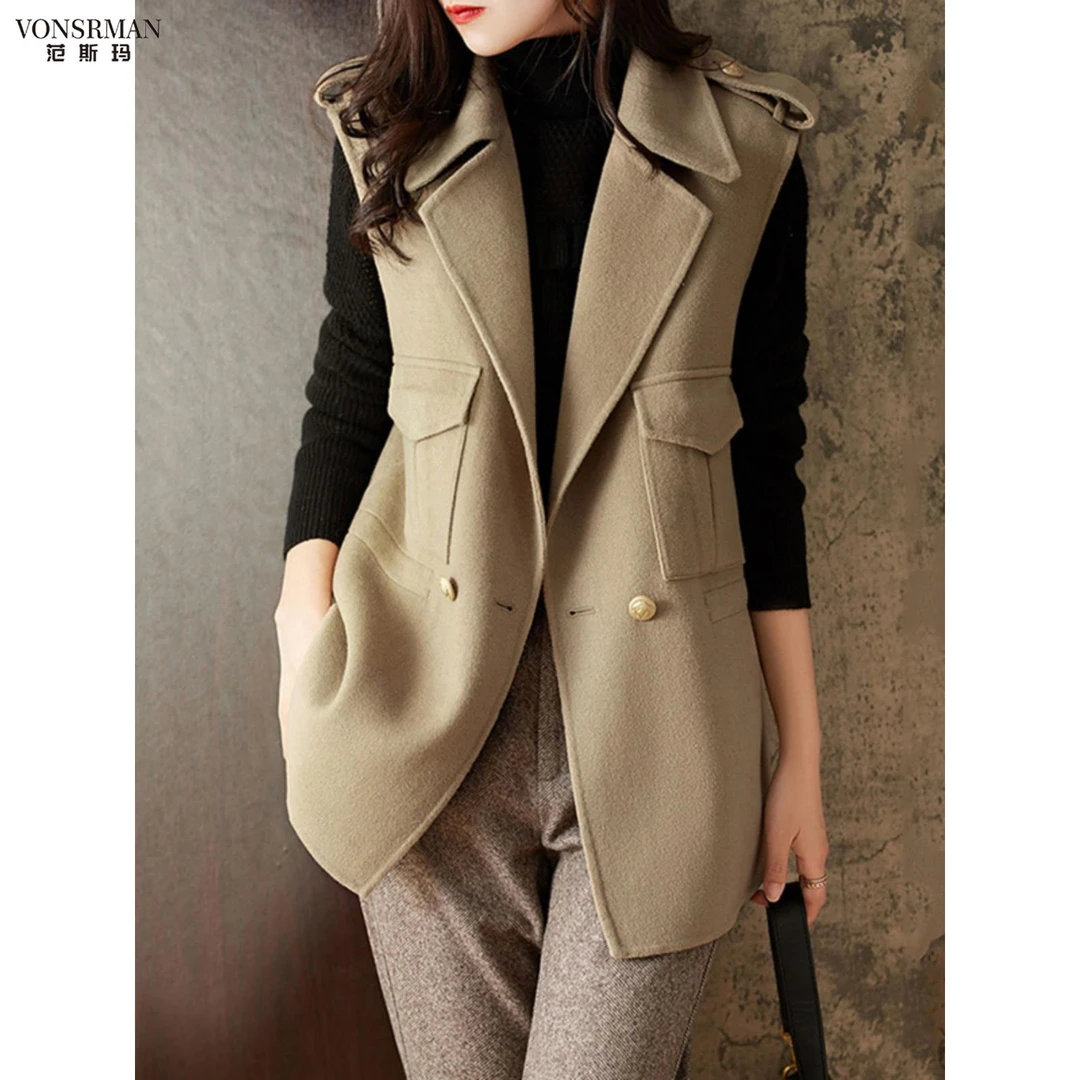 时尚背心外套秋冬女装2025新款时尚西式时尚背心加厚无袖上衣秋季