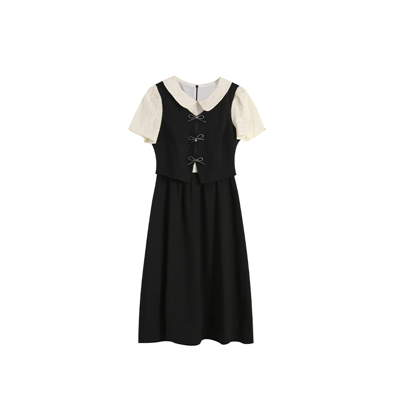 【破茧成蝶】黑色小香风气质连衣裙拼接显瘦长裙减龄裙子长款假两件