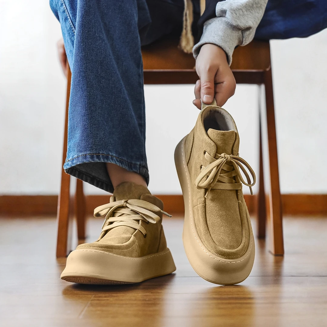 卡汐沐『精选』力荐！男鞋新款翻毛中帮板鞋复古时尚厚底工装休闲鞋