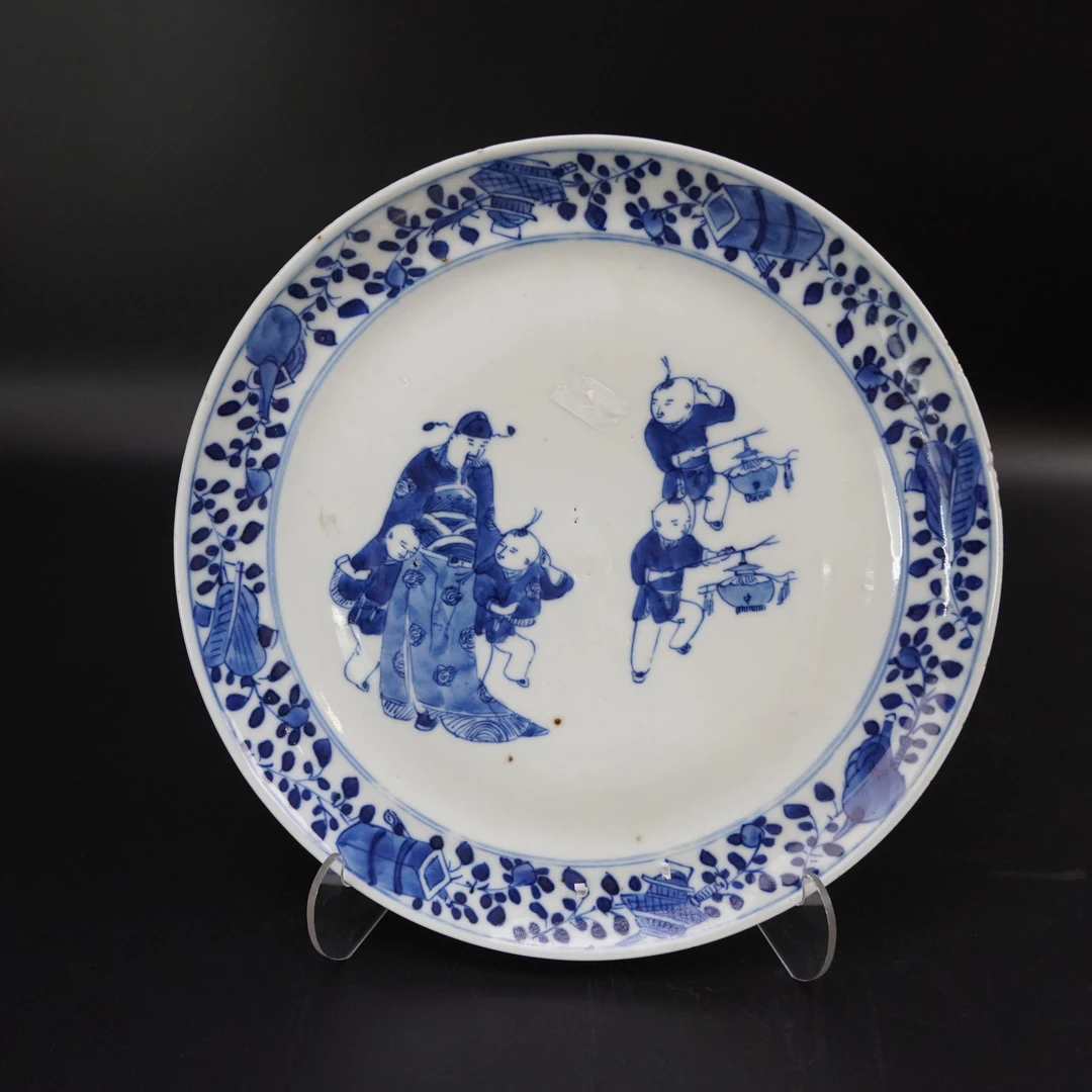 Lot.25072222清光绪青花人物故事赏盘 直径：约24.2cm