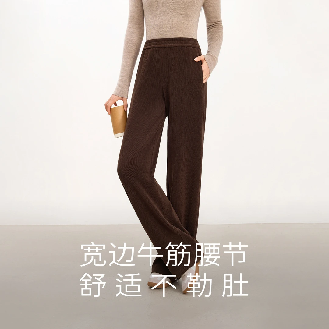 *伊芙丽柔软舒适雪尼尔高包容显瘦直筒休闲裤女2025秋新1GA952151