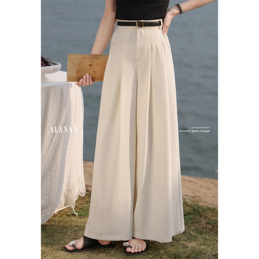 【品牌撤柜款ZB】气质宽松杏色休闲阔腿裤女夏季高腰显瘦裤子L55388