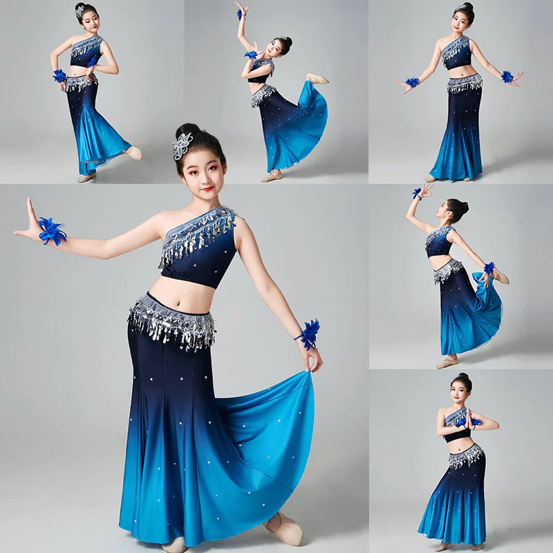 儿童傣族舞蹈服装女少儿独舞彩云之南春述艺考剧目舞蹈裙演出服