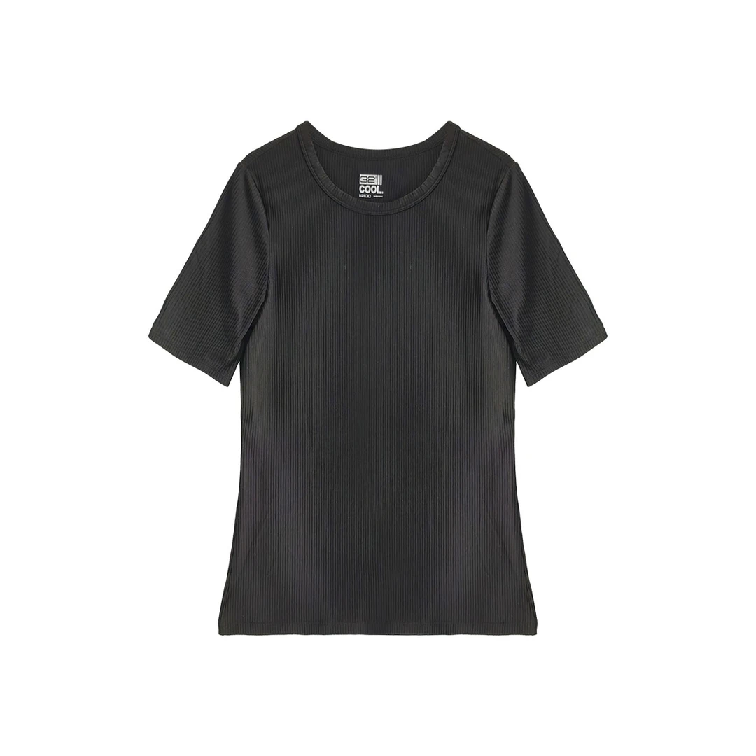 圆领短袖透气T恤显瘦高弹打底衫上衣纯黑夏季薄款T恤