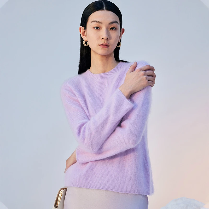 寺山文也 羽绡/柔雾氛围感内蒙古纯羊绒秋冬圆领拉毛针织衫女