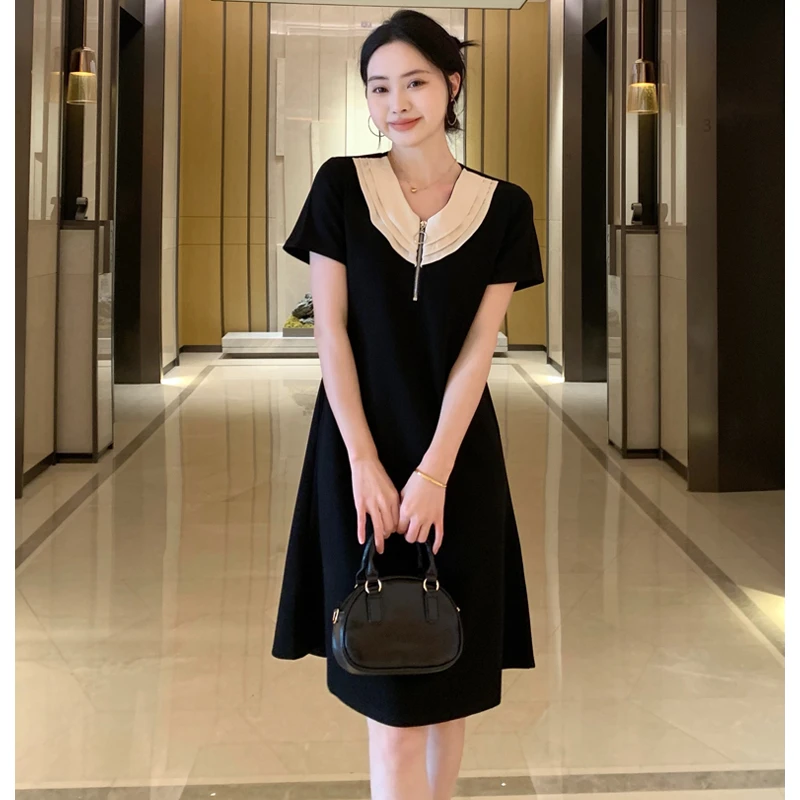 【韩墨墨】2025夏装新款法式时尚收腰显瘦荷叶边V领拼接连衣裙#896