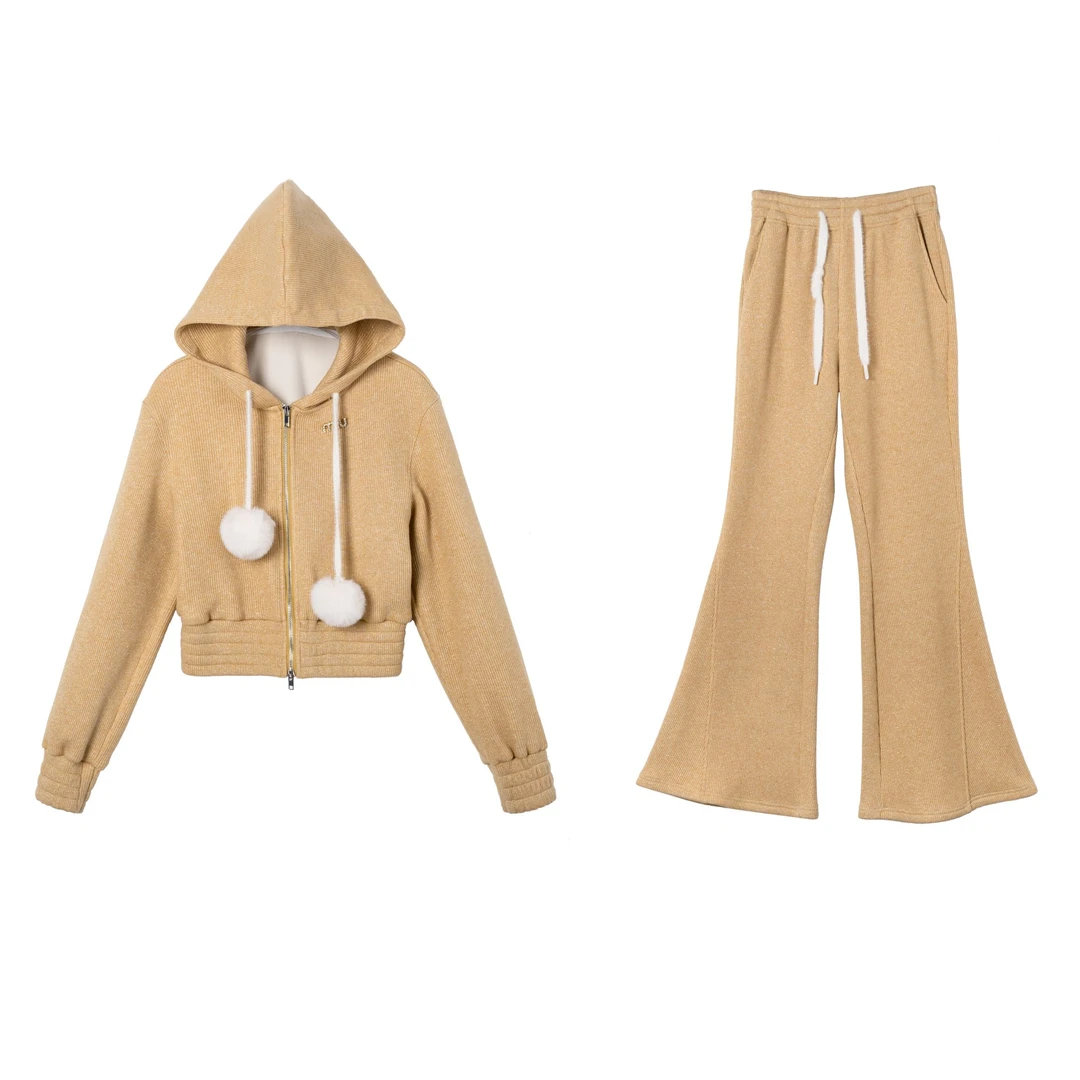 077-「香榭丽舍」D气质休闲洋气轻奢连帽设计师高定秋冬加绒套装