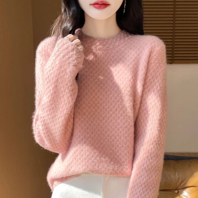 重工钩花毛衣女秋冬季加厚2025新款100纯羊毛衫高级感大码打底衫