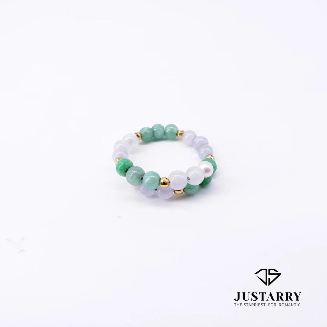 JUSTARRY【直播福利】18k金天然缅甸翡翠小米珠指环开口戒指时尚