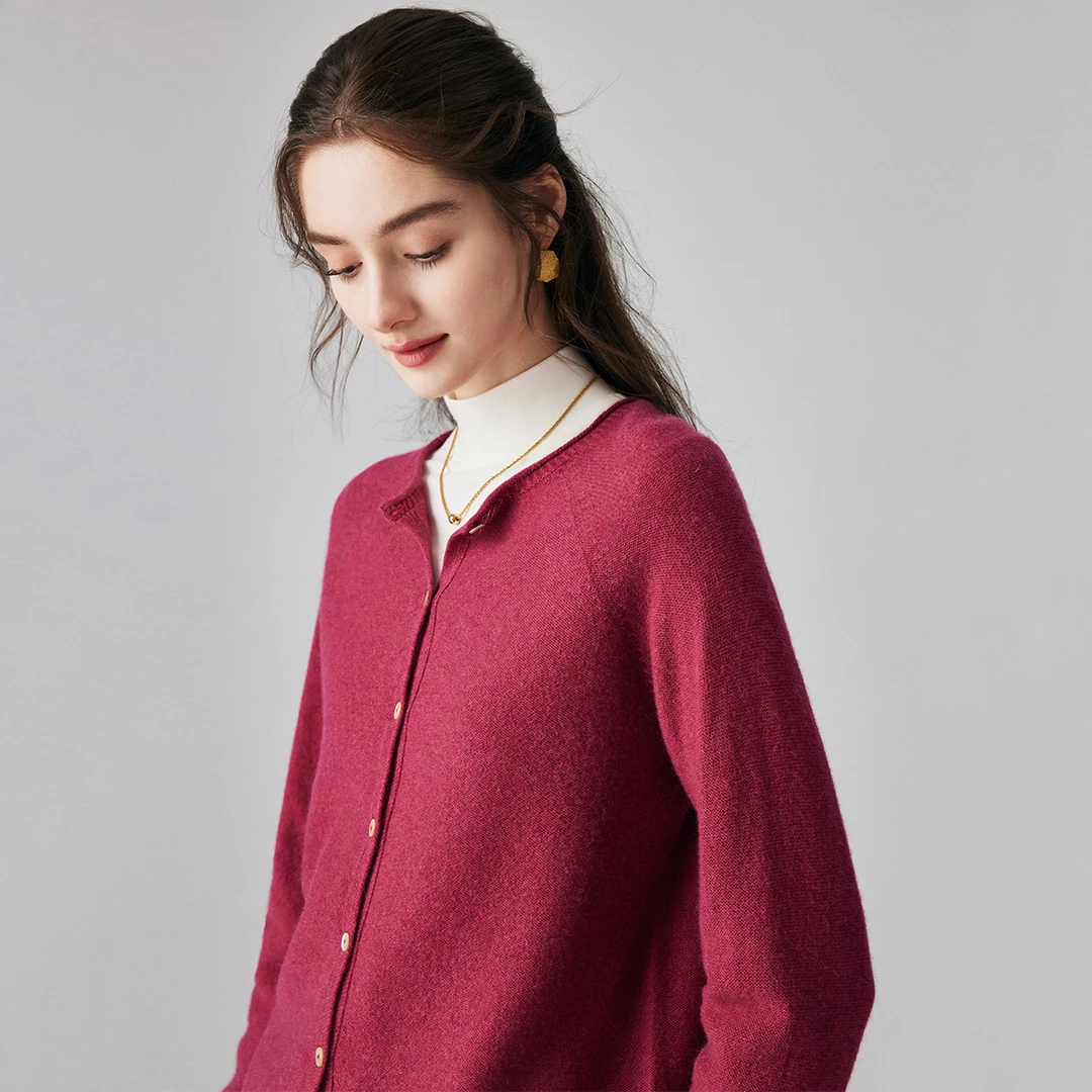 PALUOPO/帕罗 绵羊毛圆领女开衫 ET2F2289Y