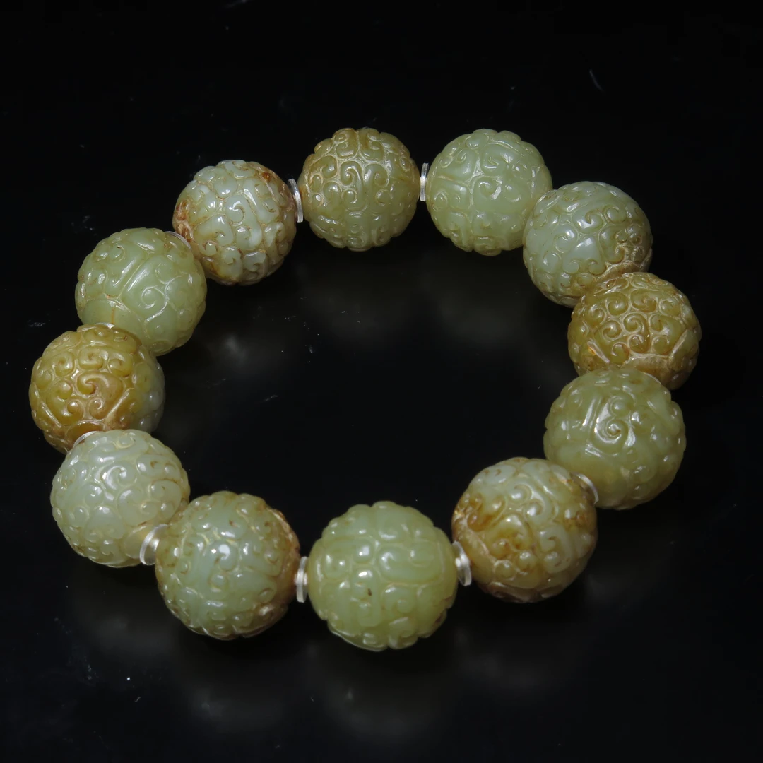 民国卷云纹玉珠串饰/MZ327159/和田玉/民族文物