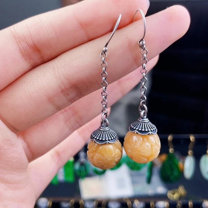 翡翠耳饰银S925镶嵌饰品