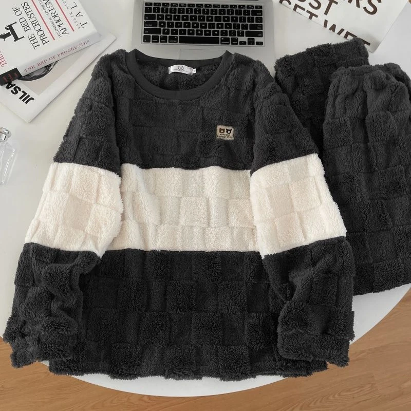 情侣睡衣秋冬季冬天男士女士加厚加绒保暖珊瑚绒带帽子家居服套装